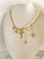 Collar lazos y perlas rosa